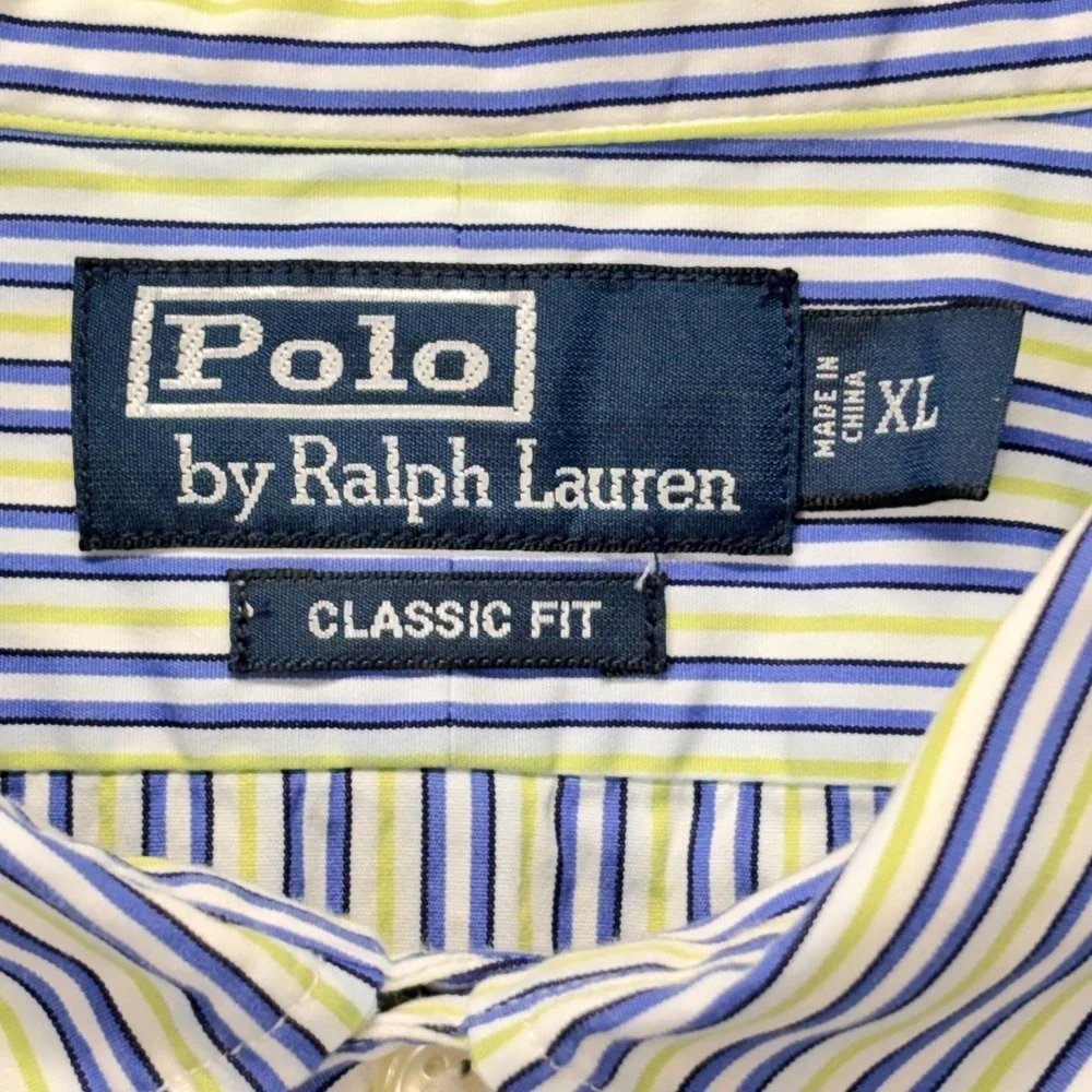 Vintage‎ polo Ralph Lauren shirt mens XL classic fit striped long sleeve Preppy